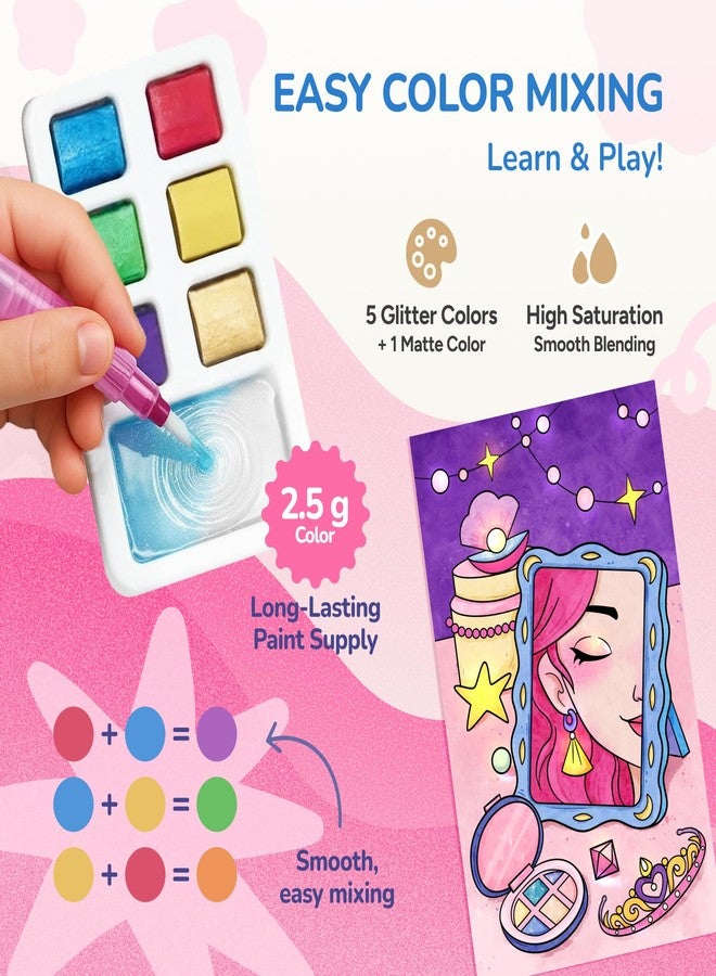 JoyCat 2 Pack Pocket Paint with Water Coloring Books for Kids, Art & Craft Activity Toy Set, Creative Travel & Home Painting Kit, Gifts for Girls & Boys Ages 3-8 (Makeup & Princess) - Image 4